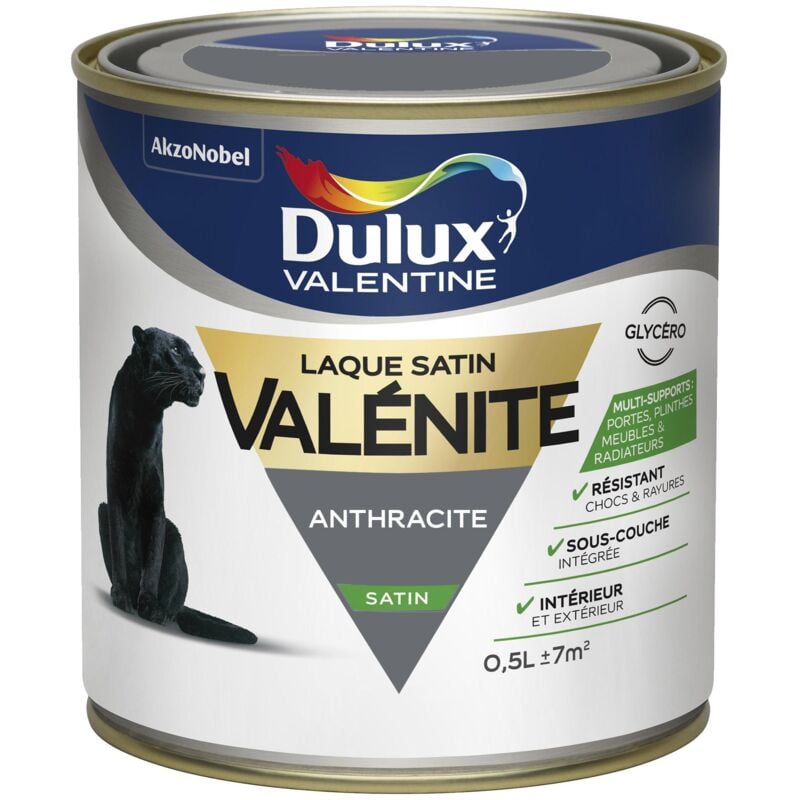 Peinture Laque Valénite Satin Anthracite 0,5 l Dulux Valentine