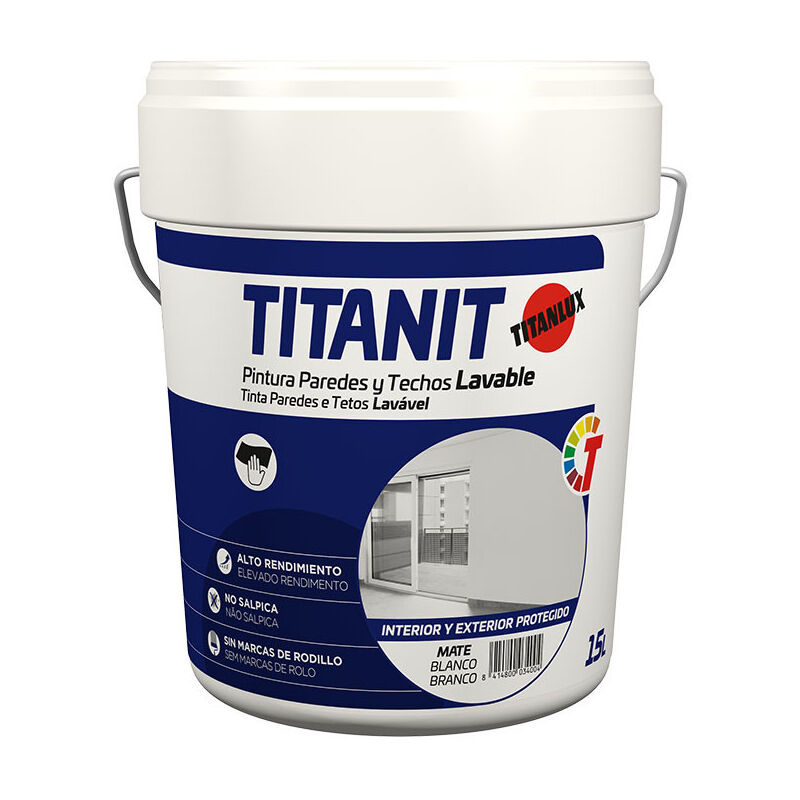 Peinture pour murs et plafonds lavable Titan it blanc mat intérieur et extérieur protégé 15l Titan lux 029190015