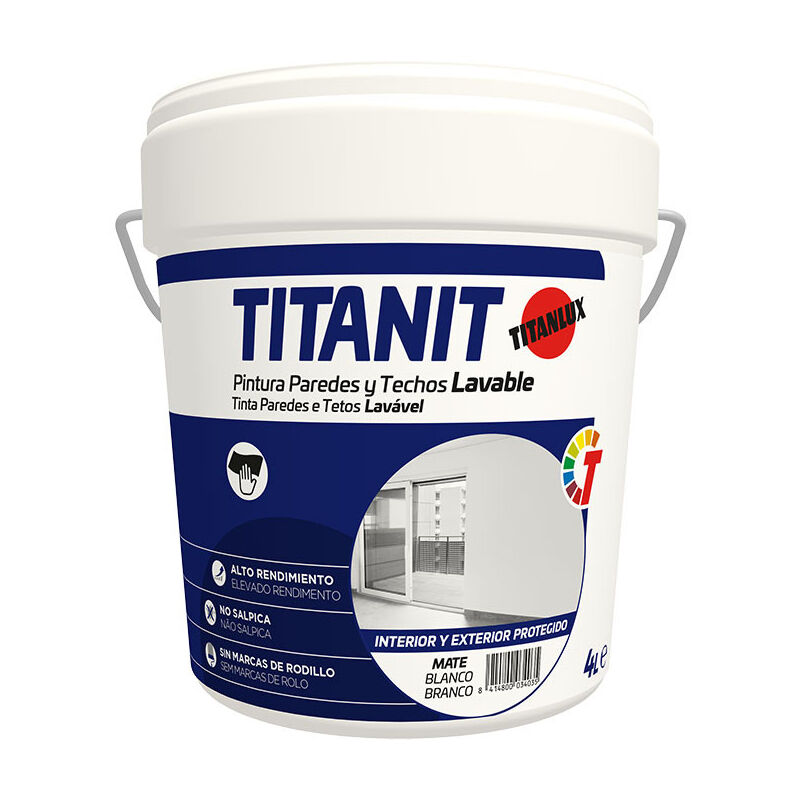 Peinture pour murs et plafonds lavable Titan it blanc mat intérieur et extérieur protégé 4l Titan lux 029190004
