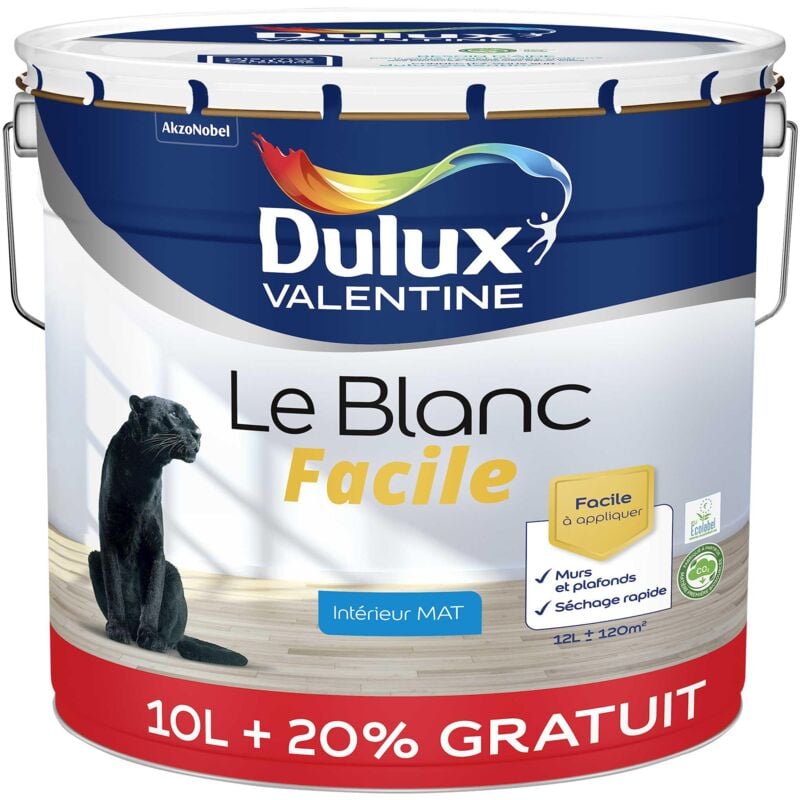 Peinture Le Blanc Facile Dulux Valentine Mat Blanc 10 l + 20%