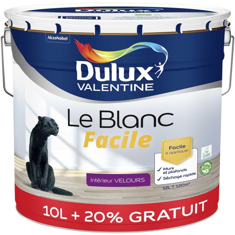 Peinture Le Blanc Facile Dulux Valentine Velours Blanc 10 l + 20%