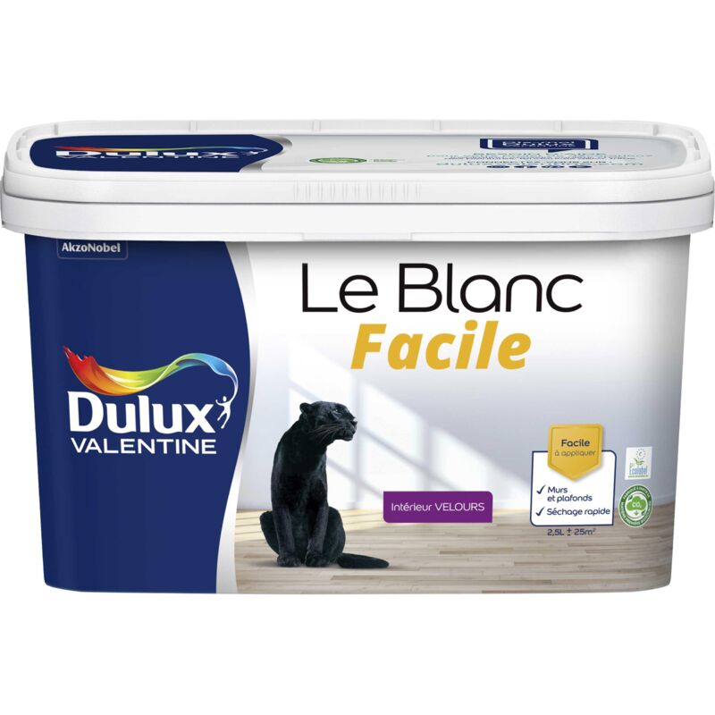 Peinture Le Blanc Facile Dulux Valentine Velours Blanc 2,5 l