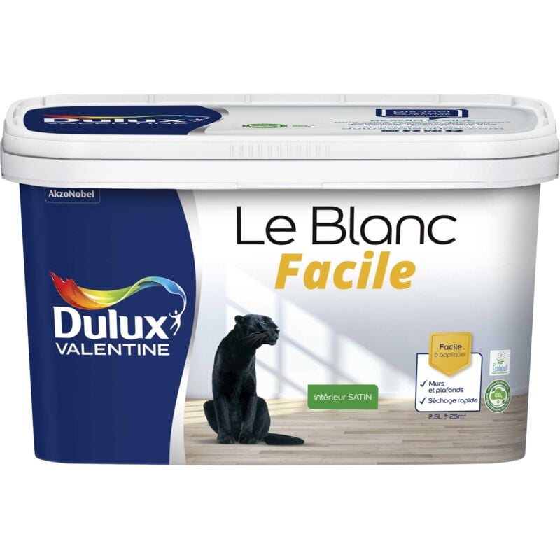 Peinture Le Blanc Facile Dulux Valentine Satin Blanc 2,5 l