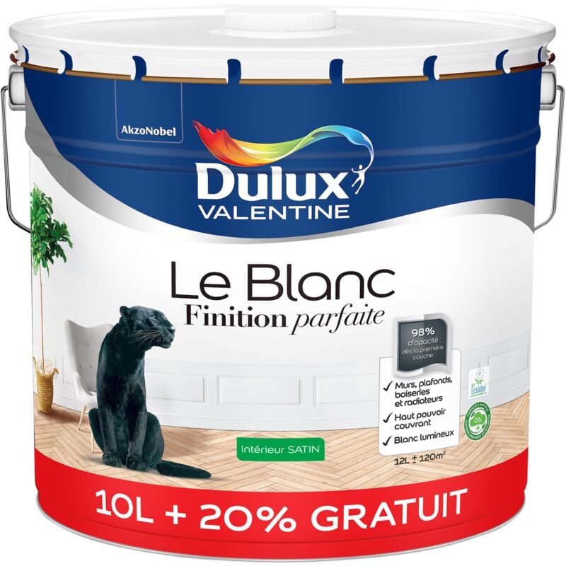 Peinture Le Blanc Finition Parfaite Dulux Valentine Satin Blanc 10 l + 20%