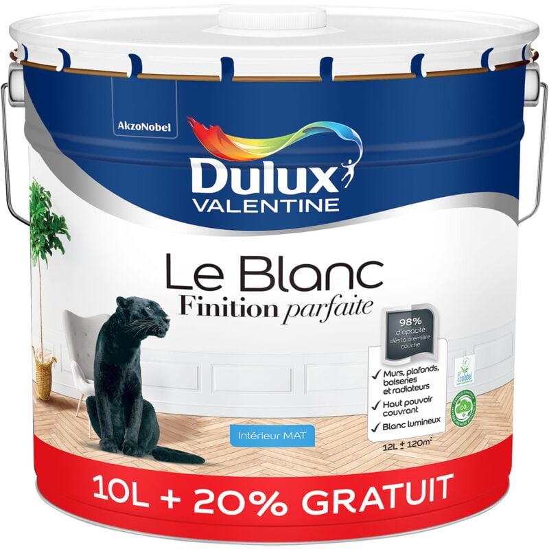 Peinture Le Blanc Finition Parfaite Dulux Valentine Mat Blanc 10 l + 20%