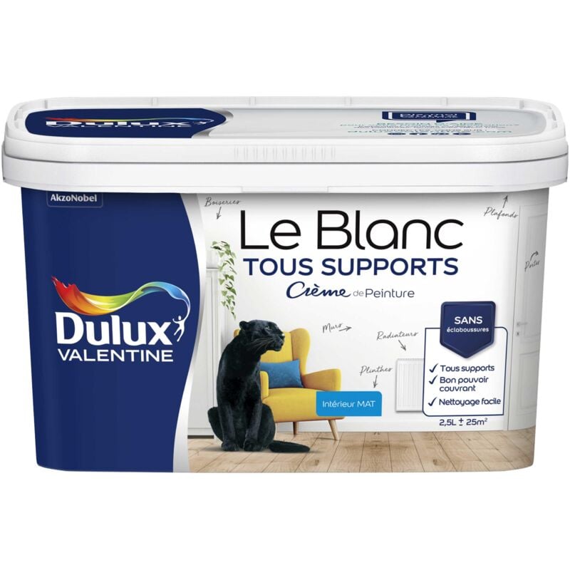 Peinture Le Blanc Tous Supports Crème de Peinture Dulux Valentine Mat Blanc 2,5 l