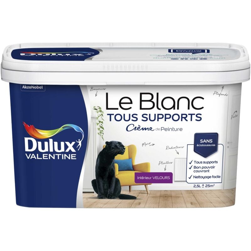 Peinture Le Blanc Tous Supports Crème de Peinture Dulux Valentine Velours Blanc 2,5 L
