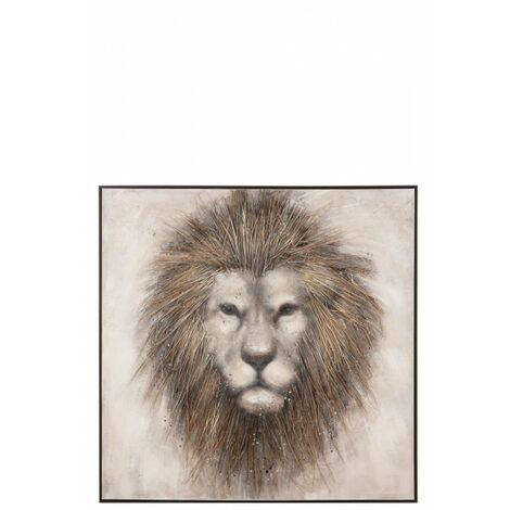 Peinture Lion Canevas/Bois Marron - L 122,5 x l 4,5 x H 122,5 cm