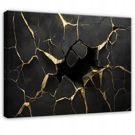 Peinture marbre noir or pour chambre salon cuisine sur toile 120x80