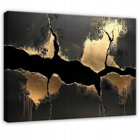 Peinture marbre noir or pour chambre salon cuisine sur toile 60x40