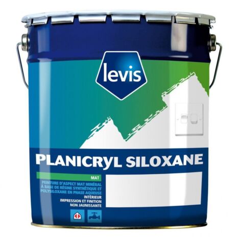 Peinture mate 5L pour murs et plafonds – Couleur blanche – Résistance à l'humidité – Temps de séchage rapide 1h – Finition sans reprise – Levis