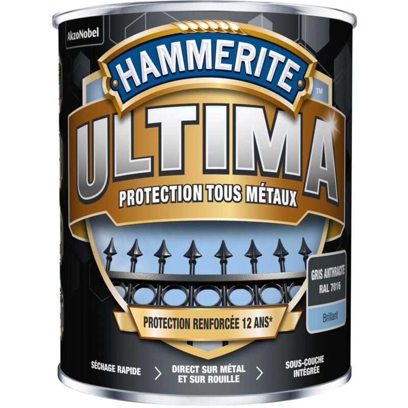 Hammerite - Peinture métal acrylique ultima Brillant Gris Anthracite 0,75L