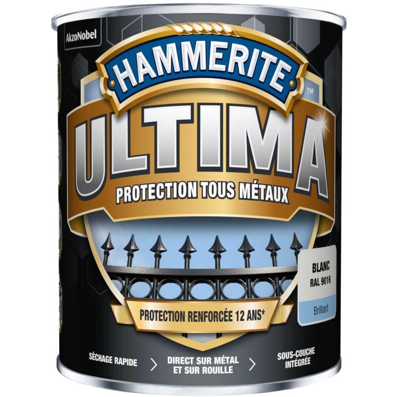 Hammerite - Peinture métal acrylique ultima Brillant Blanc 0,75L