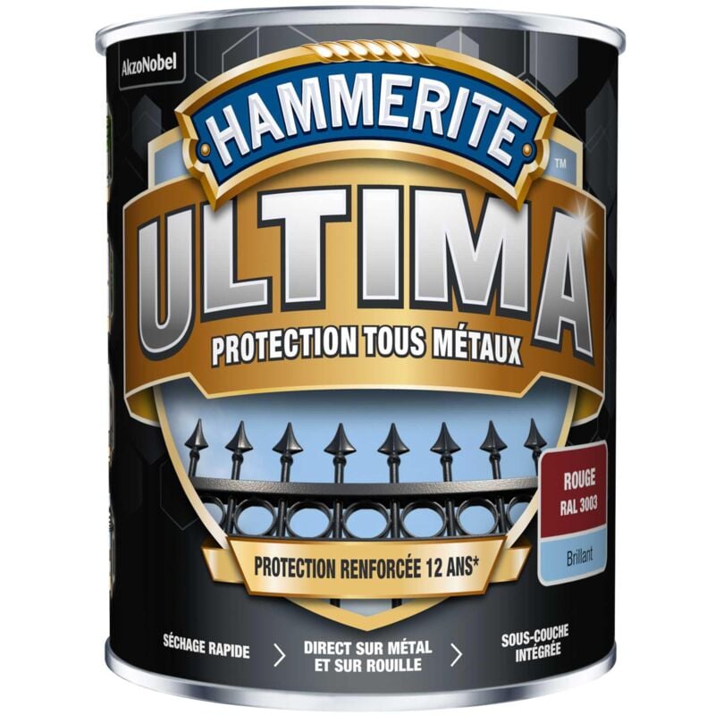 Hammerite - Peinture métal acrylique ultima Brillant Rouge 0,75L
