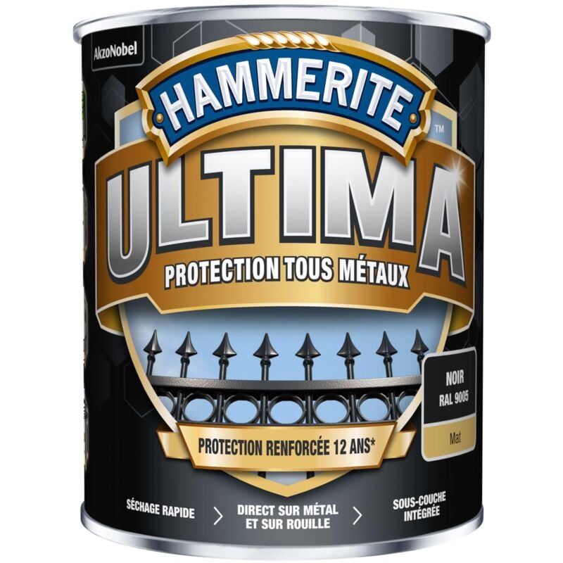 Hammerite - Peinture métal acrylique ultima Mat Noir 0,75L