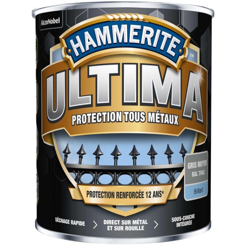 Hammerite - Peinture métal acrylique ultima Brillant Gris Moyen 2,5L