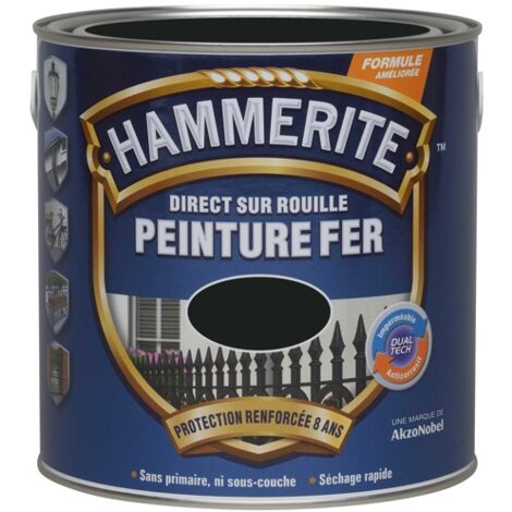 Peinture métal noir mat 0,25L – Séchage rapide 15mn – Rendement 4 à 5 m²/l – Pour ferronnerie et métal extérieur – Hammerite