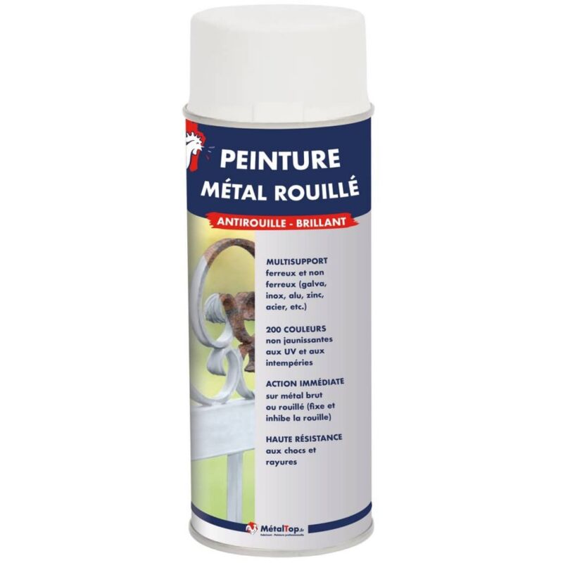 Metaltop - Peinture Metal Rouille - 0.4 l - Bombe 400 mL - 7021 - Gris noir