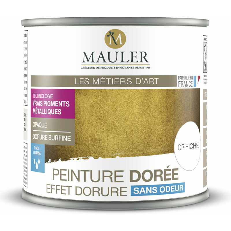 Peinture métallique effet or riche, or riche pâle, or pâle, cuivre, argent, fonte ou aluminium 0,5L : intérieur et extérieur, à base de vrais