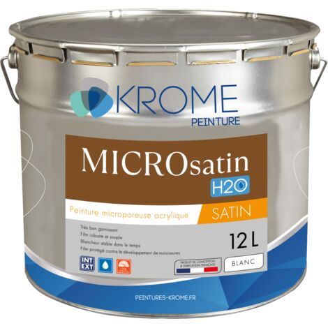 Peinture Microporeuse Intérieur et Extérieur - Microsatin H2O Krome - Satiné  Conditionnement: 12L - Couleur: BLANC