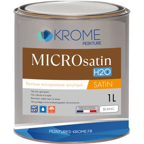 Peinture Microporeuse Intérieur et Extérieur - Microsatin H2O Krome - Satiné  Conditionnement: 1L - Couleur: BLANC