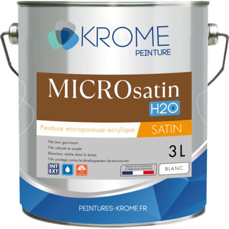 Peinture Microporeuse Intérieur et Extérieur - Microsatin H2O Krome - Satiné Couleur: BLANC - Conditionnement: 3L