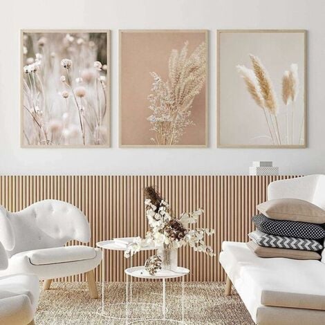 Peinture Moderne Pampas Herbe Plantes Nature Paysage Peinture Herbe Séchée Moderne Boho Botanique Affiche Mur Photos Décor3 pièces 20x30 cm sans Cadre