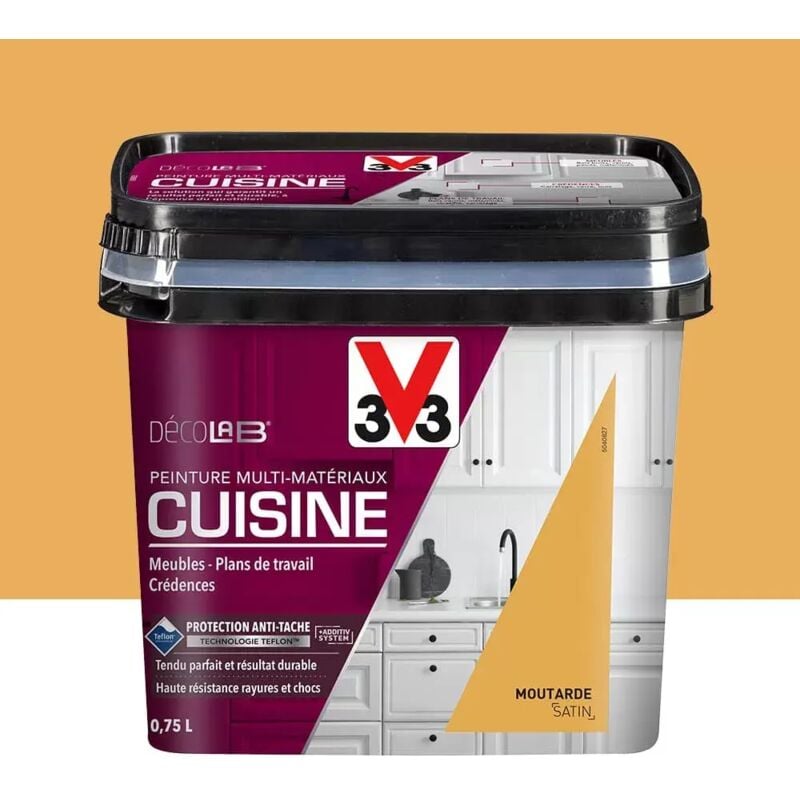 Peinture Multi-Matériaux Cuisine V33 Déco lab Moutarde Satin 0,75 l