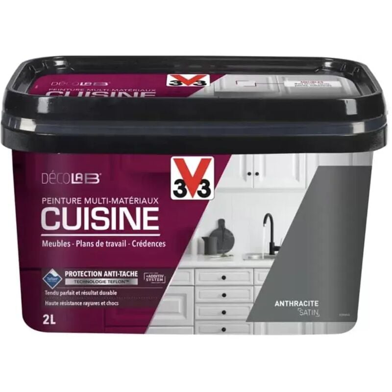 Peinture Multi-Matériaux Cuisine V33 Déco lab Anthracite Satin 2 l