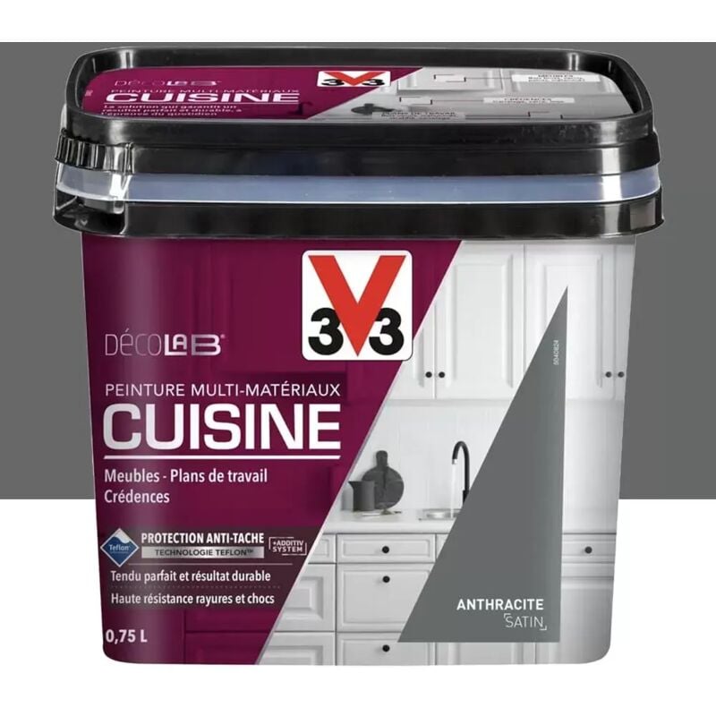 Peinture Multi-Matériaux Cuisine V33 Déco lab Anthracite Satin 0,75 l