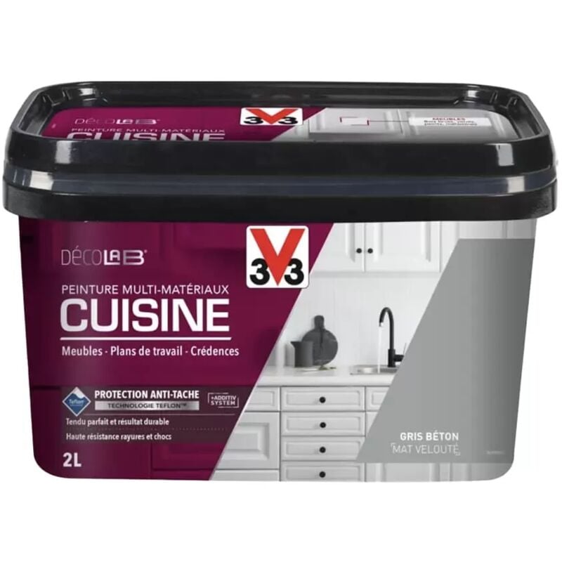 Peinture Multi-Matériaux Cuisine V33 Déco lab Gris béton Mat Velouté 2 l