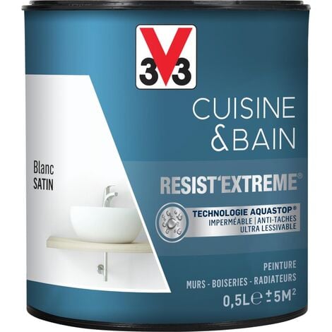 Peinture multi-supports monocouche Cuisine & Bain Resist'Extrême® V33 Blanc satin 0,5L