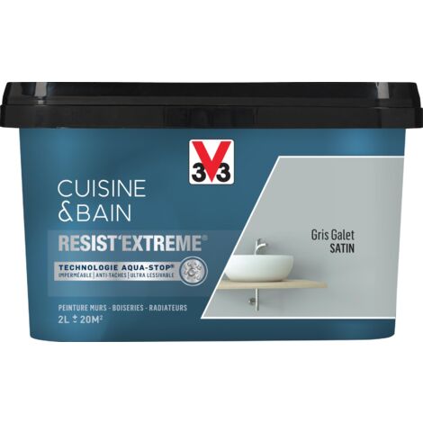 Peinture multi-supports monocouche Cuisine & Bain Resist'Extrême® V33 Gris Galet satin 2L