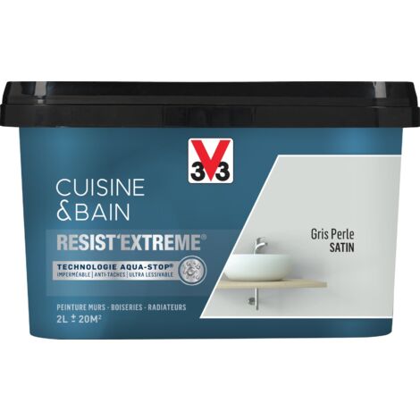 Peinture multi-supports monocouche Cuisine & Bain Resist'Extrême® V33 Gris Perle satin 2L