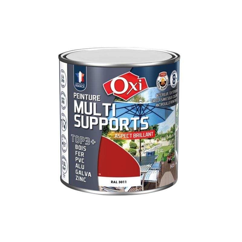 OXI - Peinture TOP 3 bois fer pvc brillant 500ml bordeau ral3011