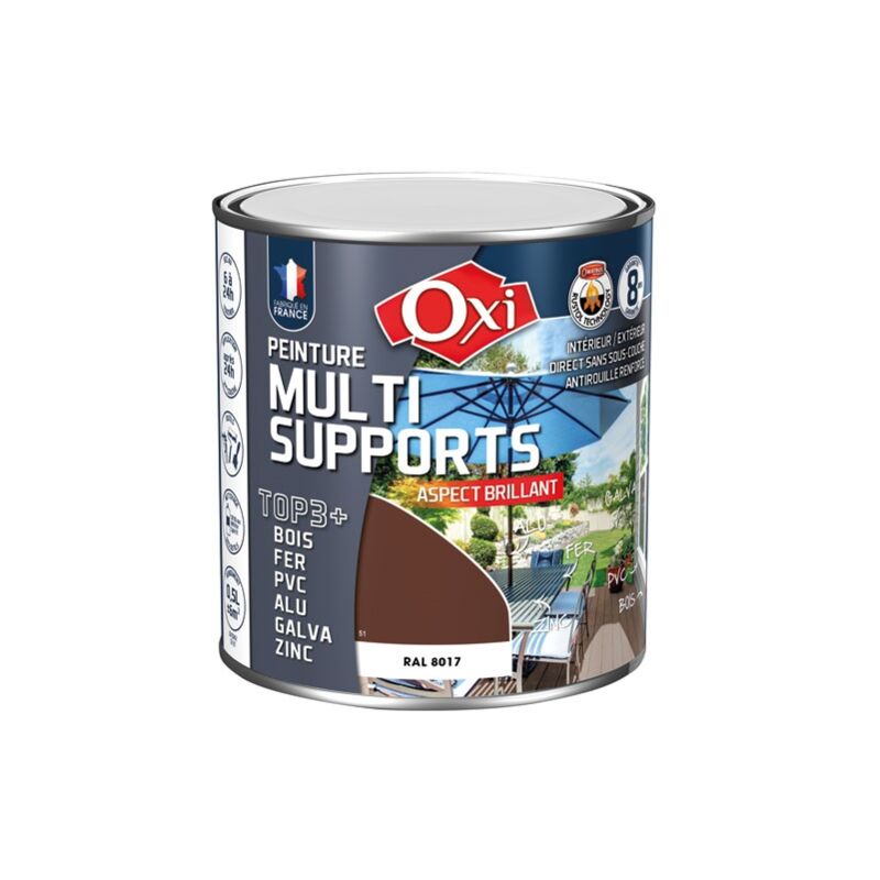 OXI - Peinture top 3 bois fer pvc brillant 500ml brun ral8017