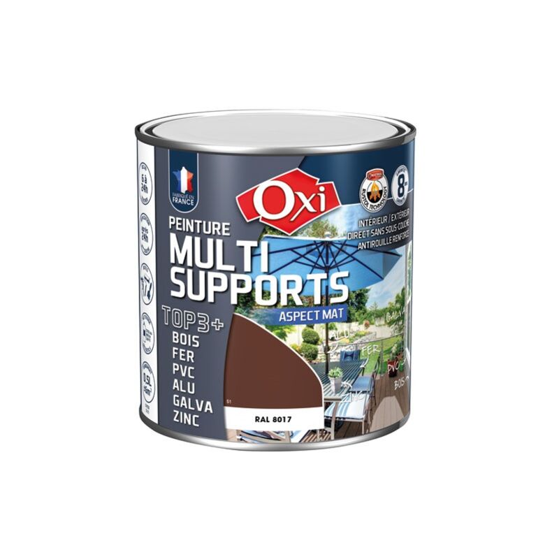 OXI - Peinture top 3 bois fer pvc mat 500ml brun ral8017