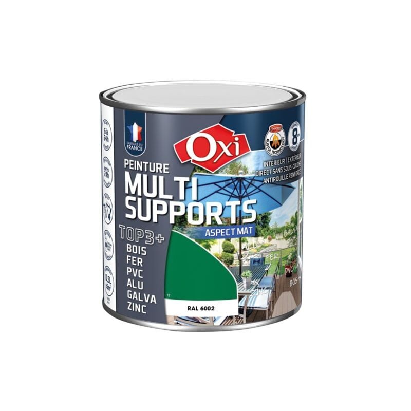 OXI - Peinture top 3 bois fer pvc mat 500ml vert jardin ral6002