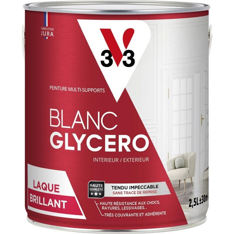 Peinture intérieur/extérieur Glycéro monocouche V33 Blanc Brillant 2,5L