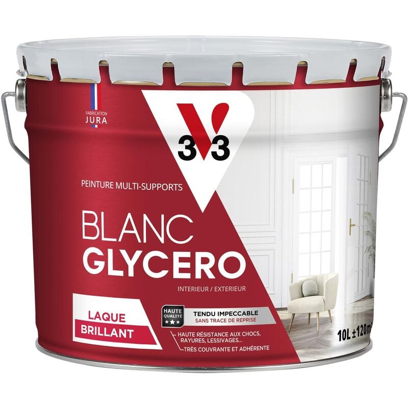 Peinture intérieur/extérieur Glycéro monocouche V33 Blanc Brillant 10L