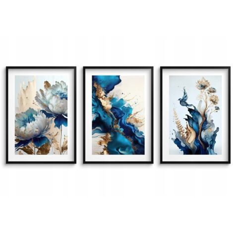 Peinture murale dans un cadre noir Affiches pour le salon chambre Fleurs avec de l'or