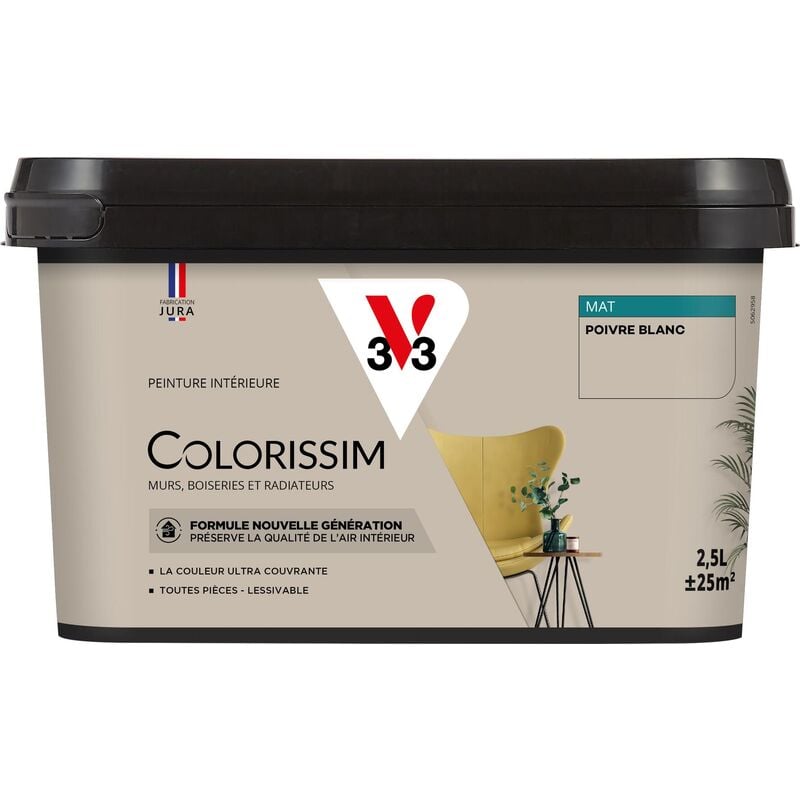 V33 - Peinture murale intérieure Colorissim® Poivre blanc Mat 2,5L