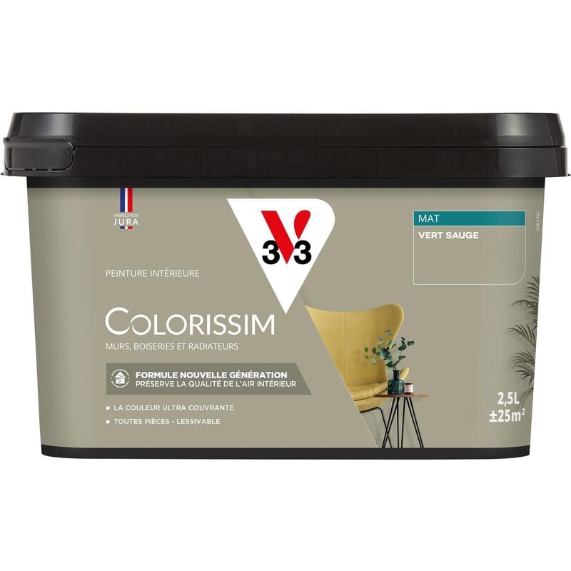 V33 - Peinture murale intérieure Colorissim® Vert sauge Mat 2,5L