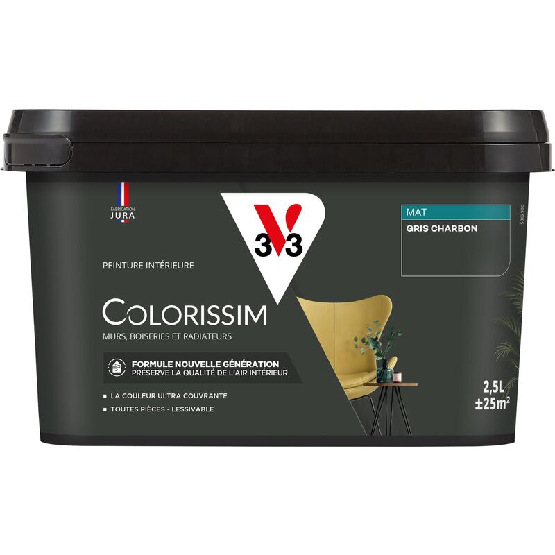 V33 - Peinture murale intérieure Colorissim® Gris charbon Mat 2,5L