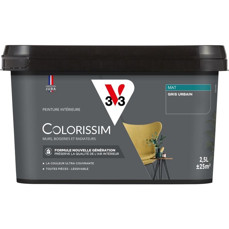 V33 - Peinture murale intérieure Colorissim® Gris urbain Mat 2,5L