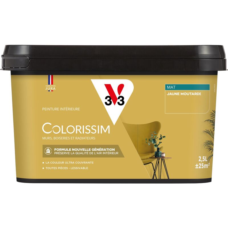 V33 - Peinture murale intérieure Colorissim® Jaune moutarde Mat 2,5L