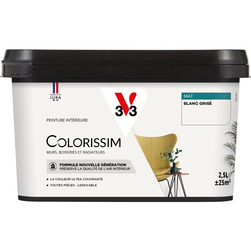 V33 - Peinture murale intérieure Colorissim® Blanc grisé Mat 2,5L