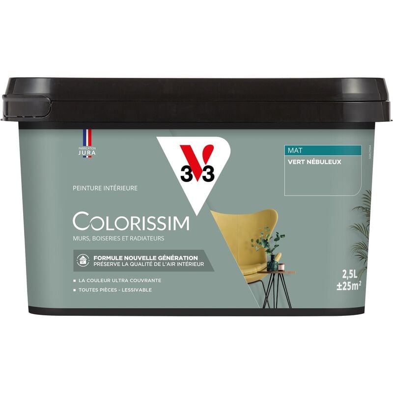 V33 - Peinture murale intérieure Colorissim® Vert nébuleux Mat 2,5L