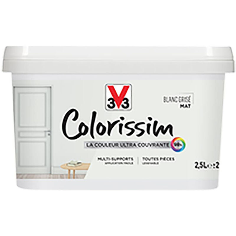 V33 - Peinture Multi-supports Colorissim Mat Blanc grisé 2,5 l
