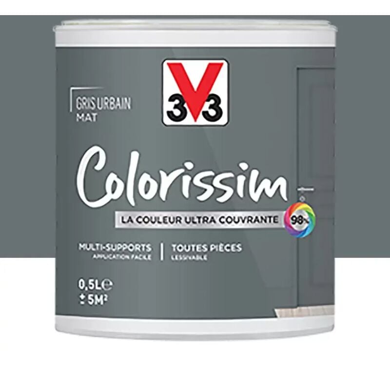V33 - Peinture Multi-supports Colorissim Mat Gris urbain 0,5 l